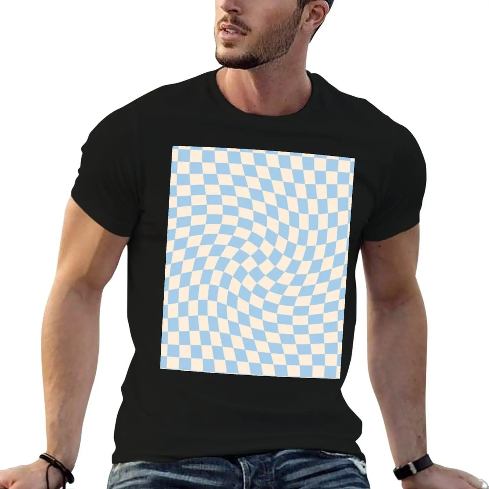 Check II - Baby Blue Twist T-Shirt heavyweights cute tops Men's t-shirts