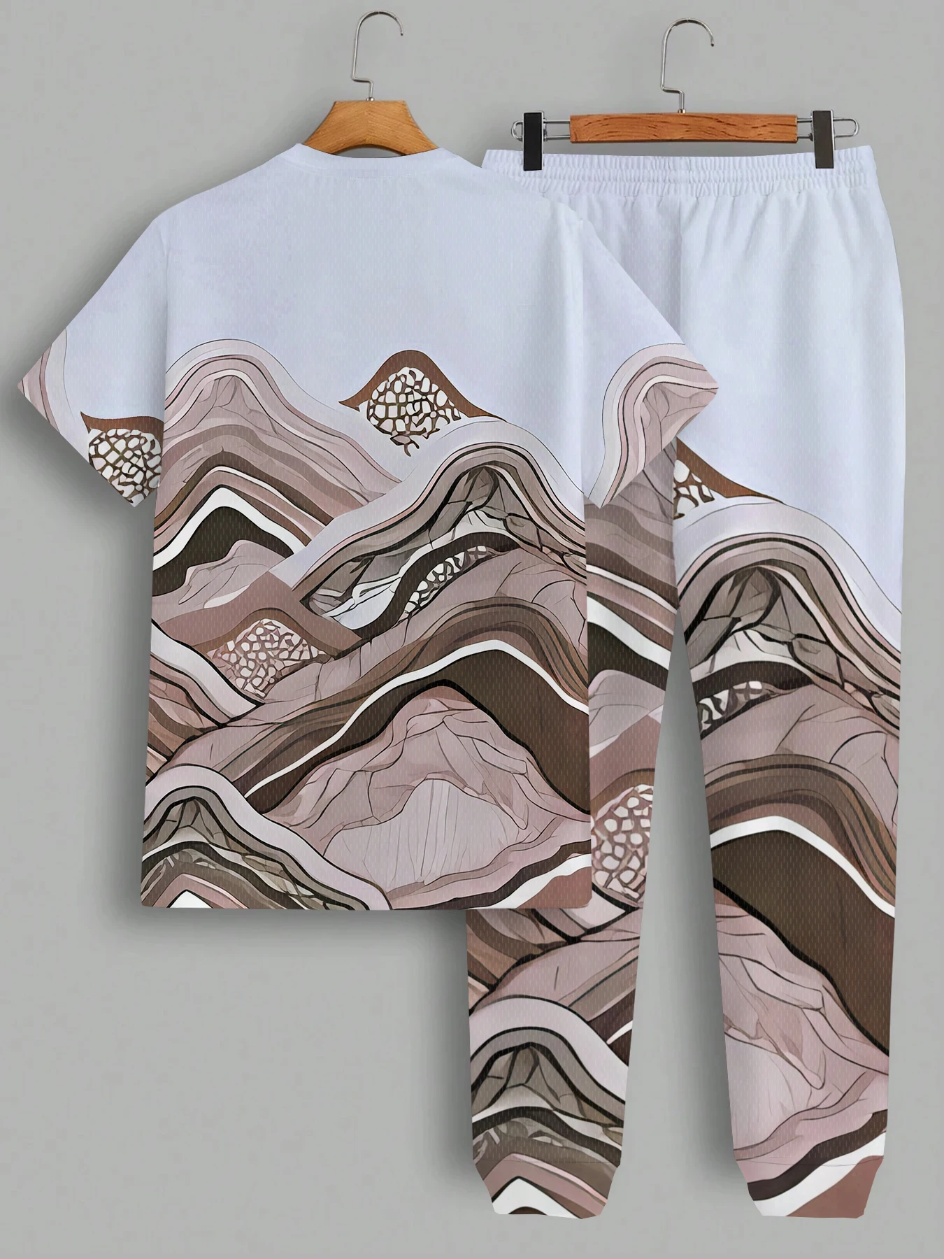 جديد شريط طباعة تي شيرت رجالي الشارع نمط الرجال موضة بنطلون الخريف والشتاء الرجال تي شيرت دافئ وبنطلون مجموعة #3