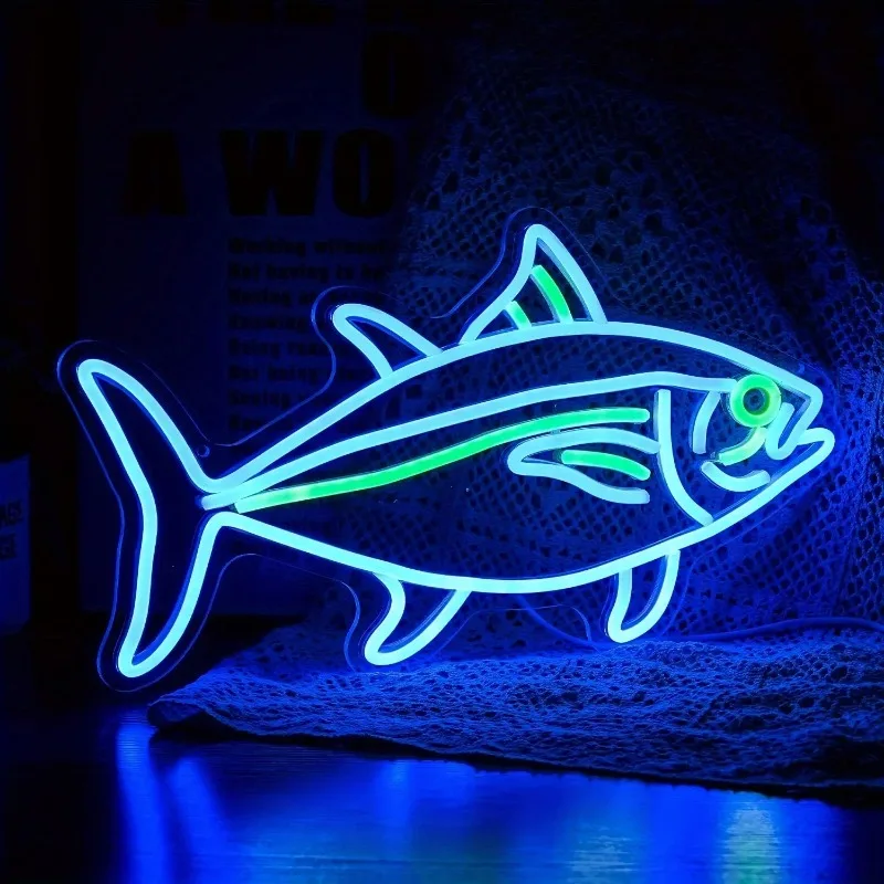 Tuna Neon Sign Blue Green Fish Neon Lights Signs for Wall Decor Led Signs for Bedroom Living Room Restaurant Gifts