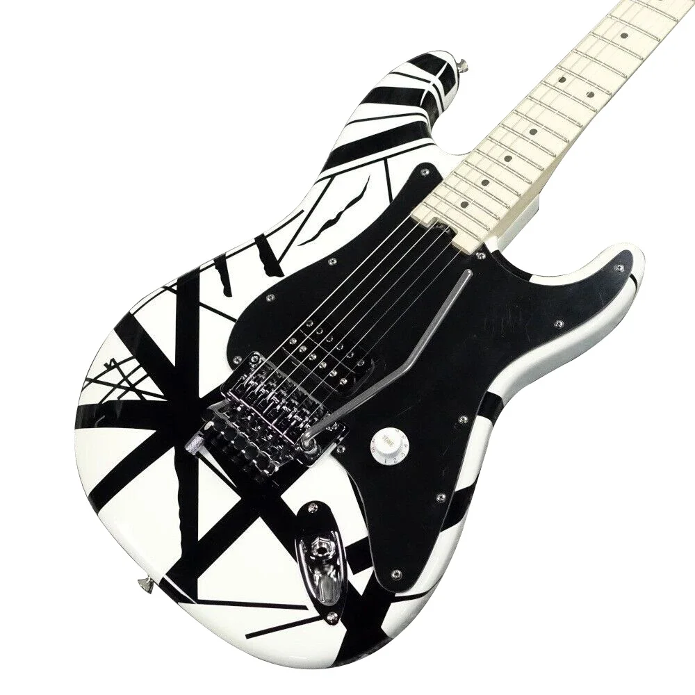 Striped Series White With Black Stripes Electric Guitar