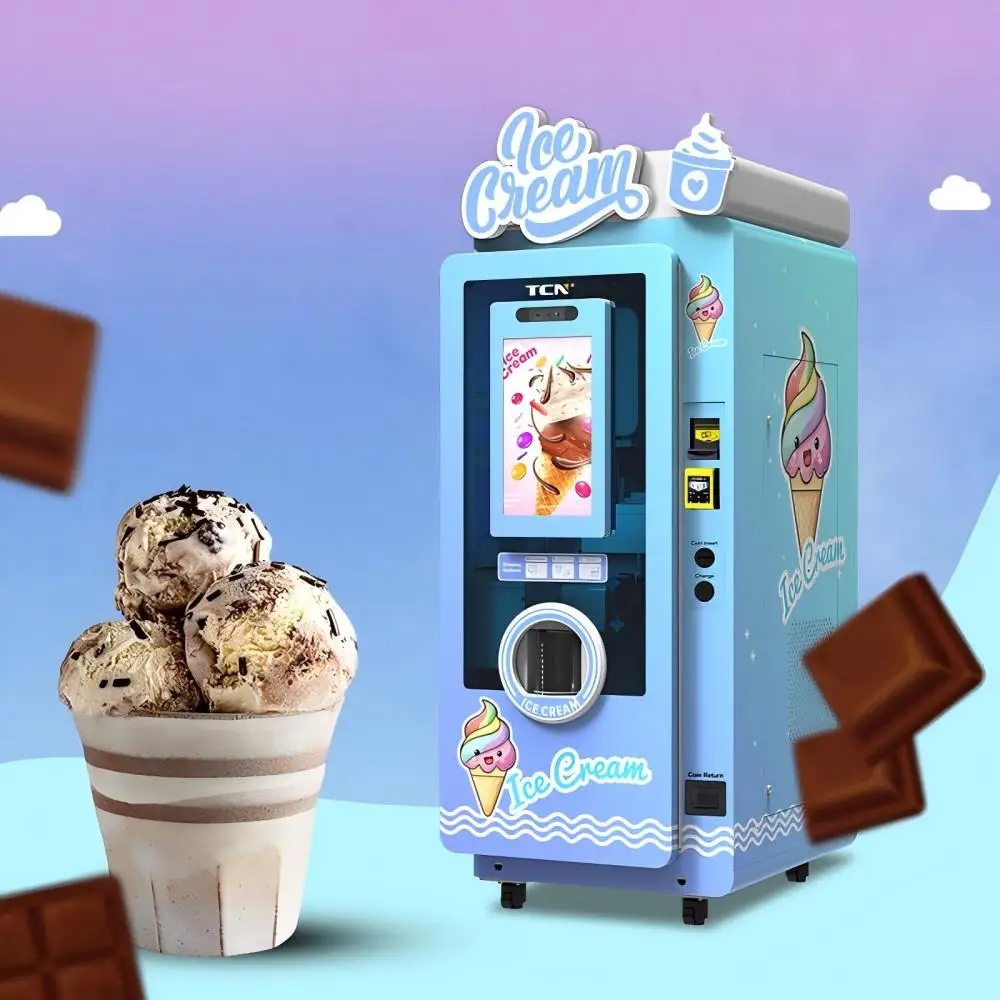 #Automatic Soft Serve Ice Cream Vending Machine Coin Operated with 22 Inch Touch Screen for European Market
