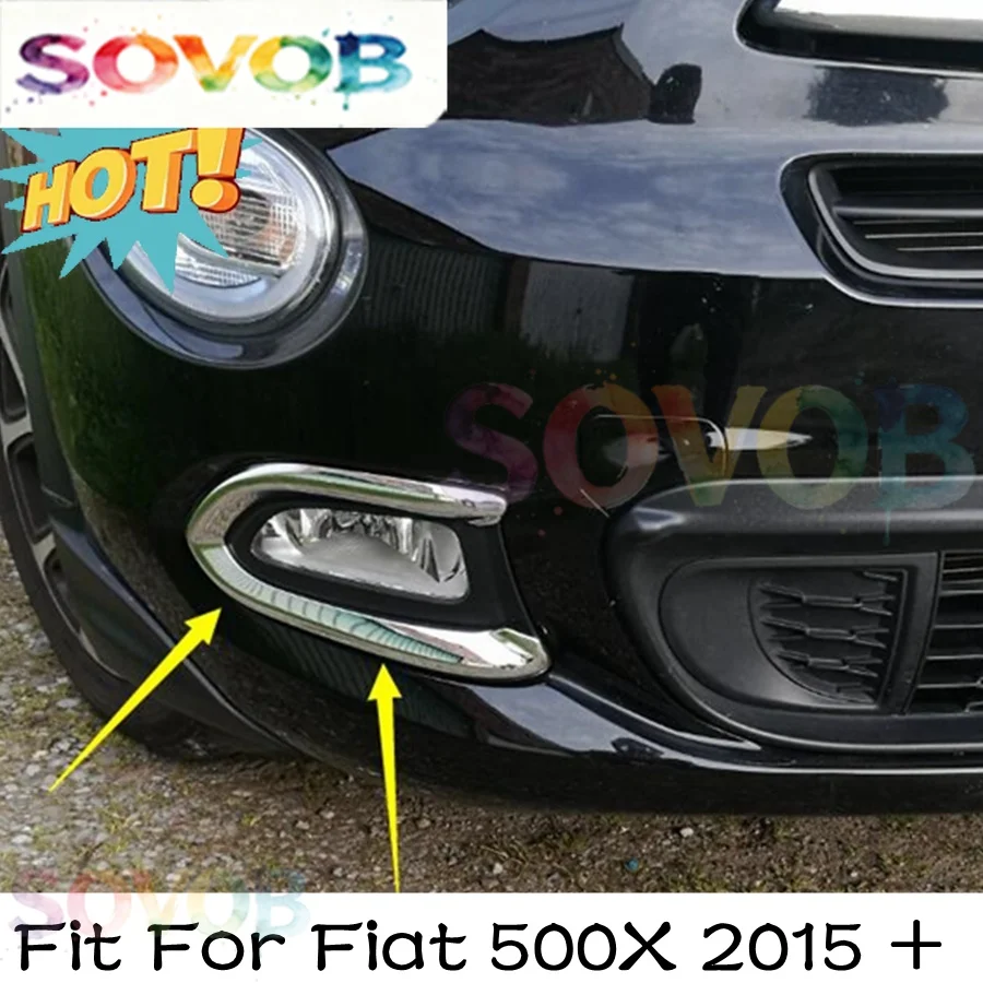 Lapetus Chrome Shiny Front Fog Lights Lamps Eyelid Eyebrow Cover Trim Accessories Exterior Fit For Fiat 500X 2015 2016 2017 2018