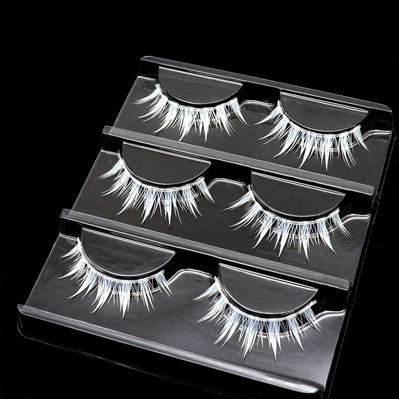 3 Pairs Anime Cosplay False Eyelashes White Eyelashes Adult Stage Makeup Hallowmas Women Men DIY Accessories