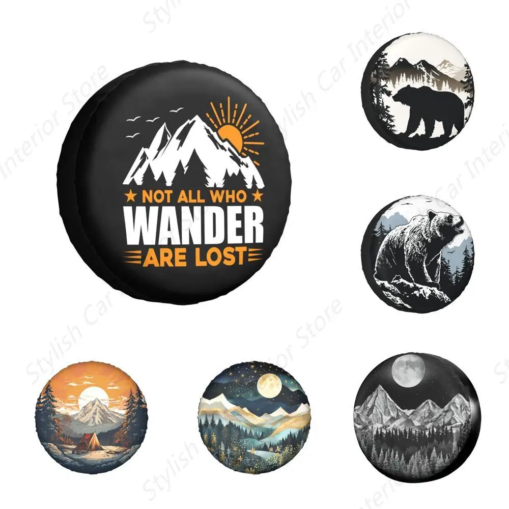 Not All Who Wander are Lost Spare Tire Cover Mountain Sun Rise 14 Inch Wheel Protector for Truck SUV Trailer Camping Rv