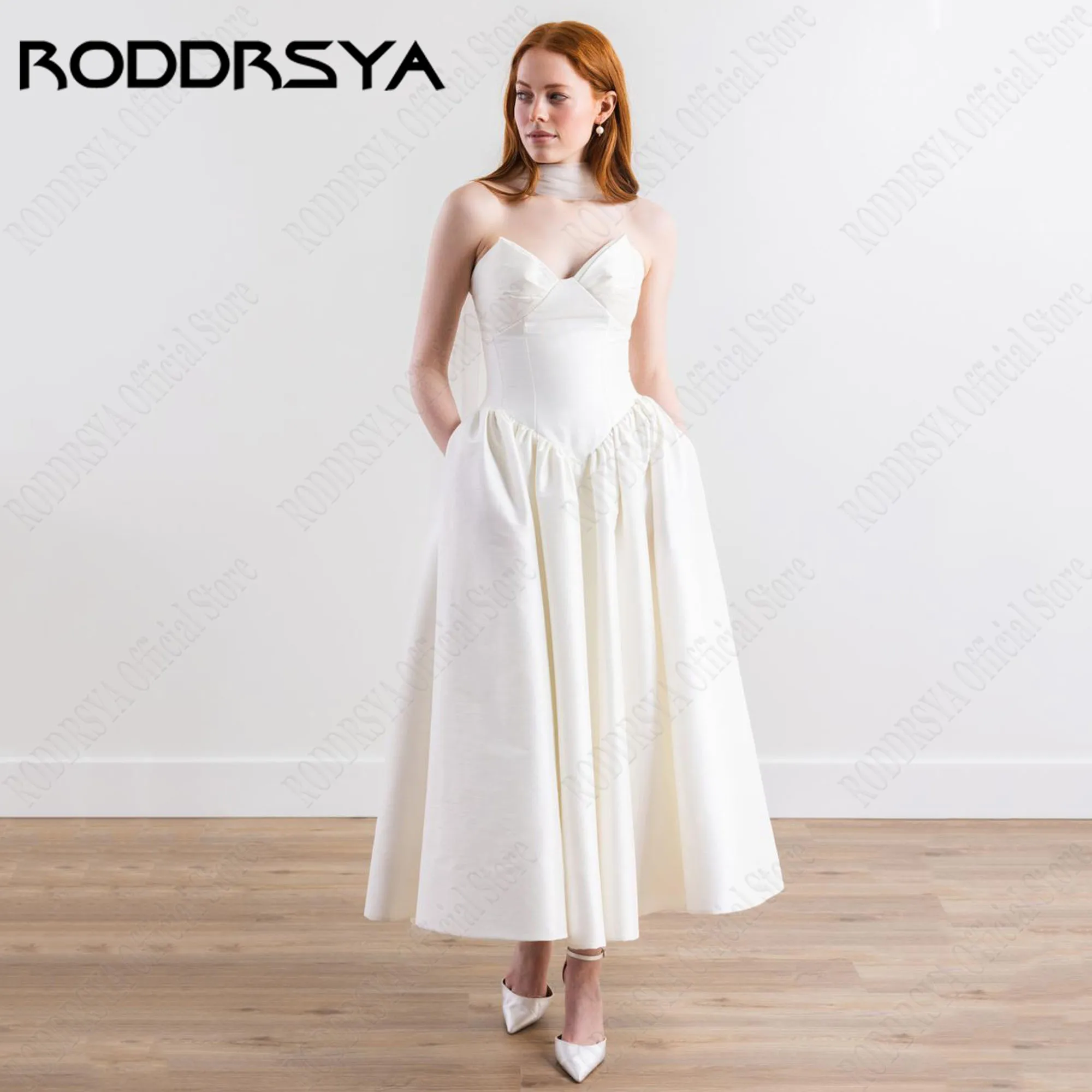 

RODDRSYA Strapless Satin Wedding Dresses Civil A-Line Sleeveless Bride Party Gowns Simple Backless vestidos de novia Customized