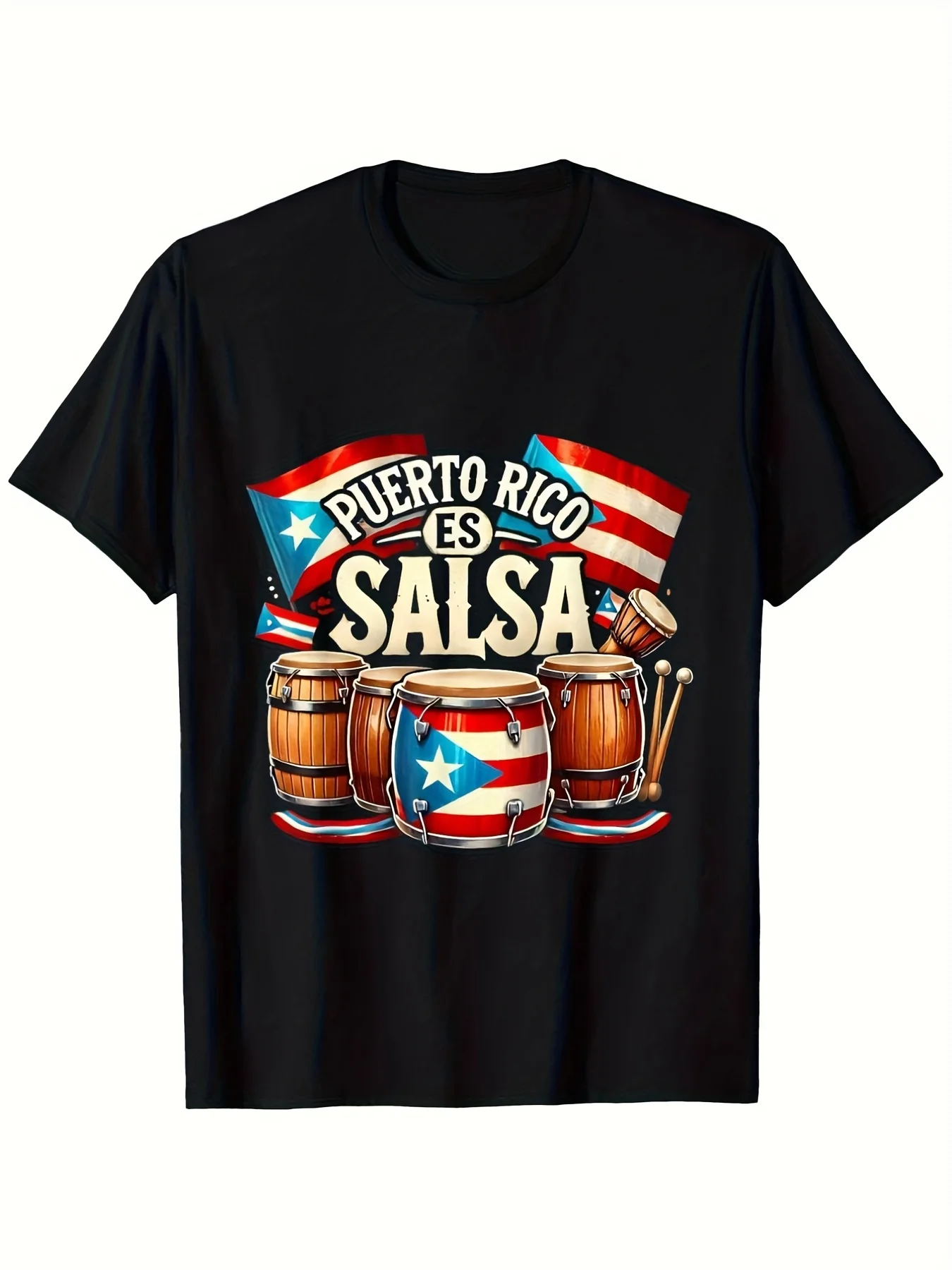 Boricua Puerto Rican Pride Puerto Rico Es Salsa Music Lover TShirt Single Side Printed Black Short Sleeve Tshirt New Year 2025 Gift for Family Friends Sxxl 1pc Fabric Weight Retro casual short-sleeved T-shirt with a round neck and printed pattern su
