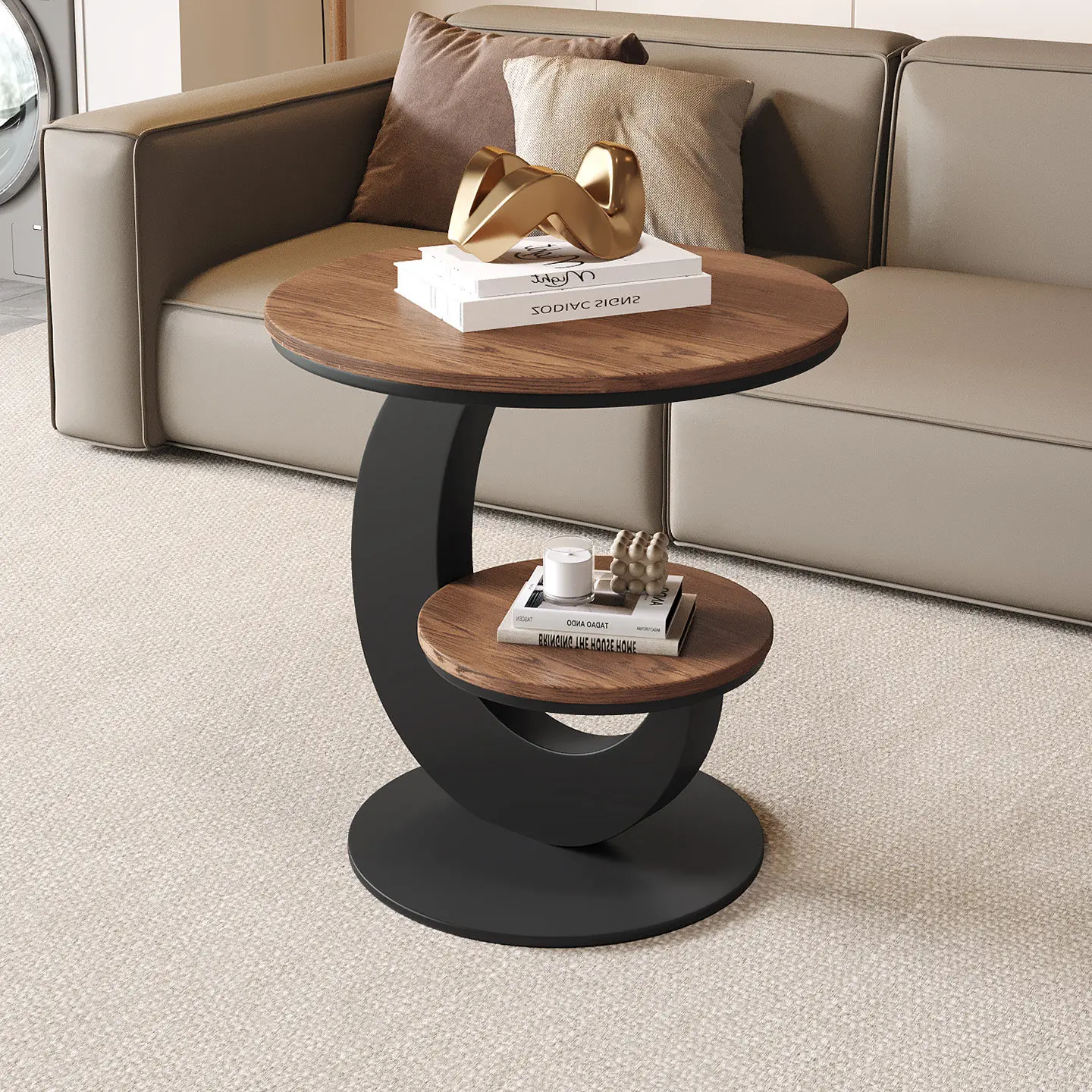 New Round Rock Slab Sofa Side Table, Corner Table, Living Room Sofa Side Table, Microcrystalline Stone Small Coffee Table