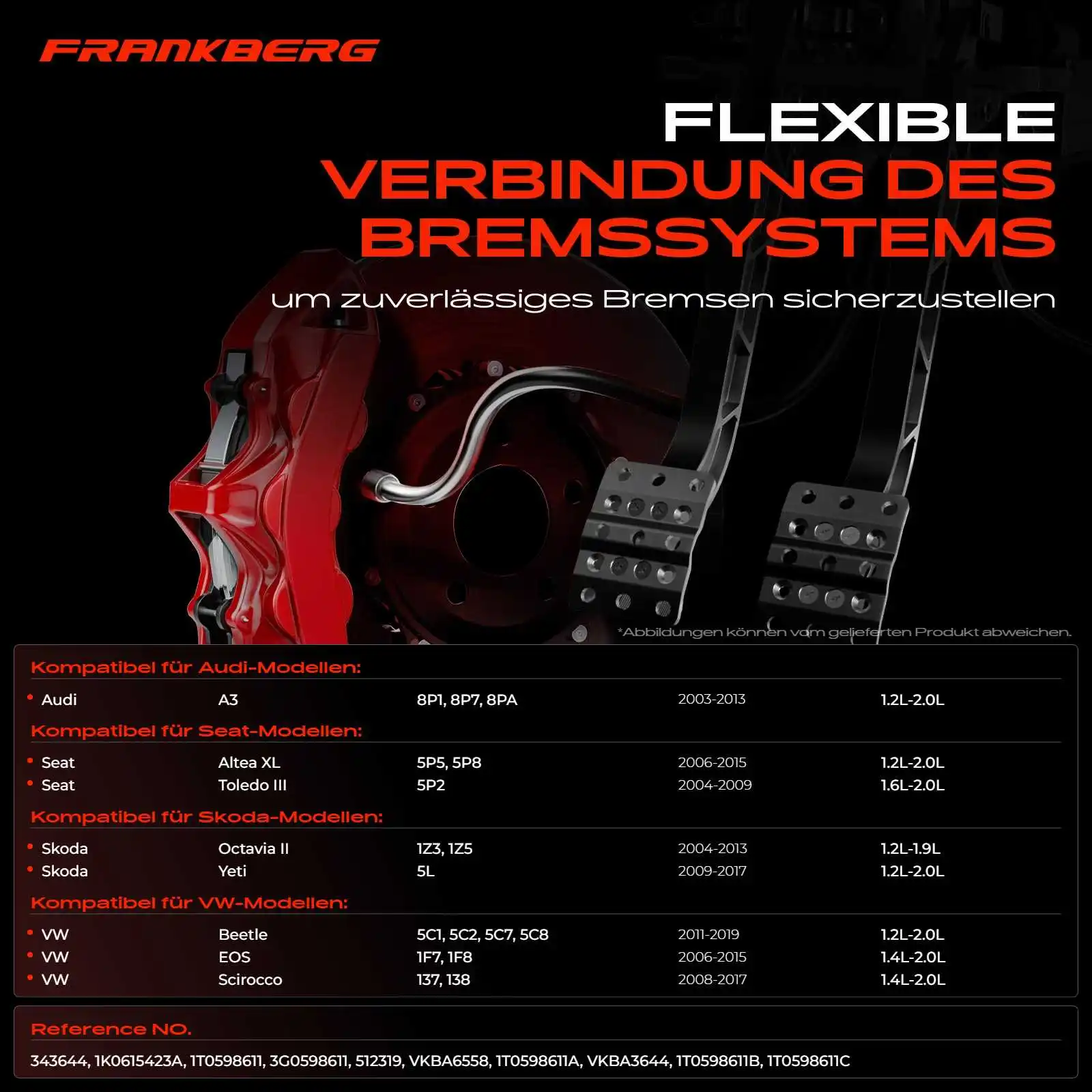 Frankberg 1x Bremssattel + 1x Radnabe Hinterachse Links für Audi A3 Skoda Octavia II VW Beetle 2003-2019 1T0598611C VKBA6558