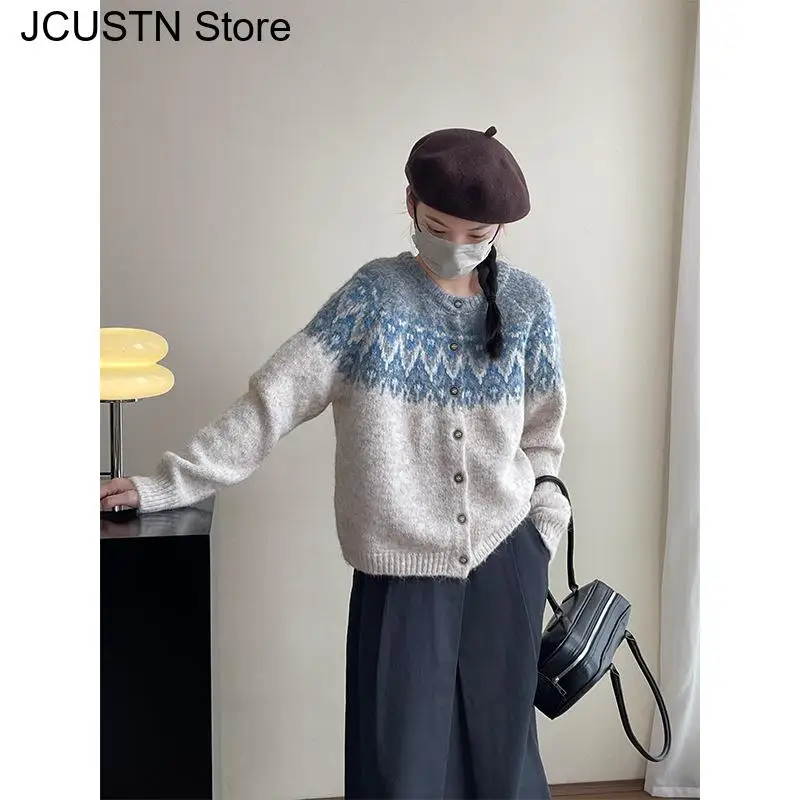 2024 Autumn Winter Comfortable Thick Female Sweater Casual Loose Fitting Round Neck Women Fair Isle Sweater Goes with Everything