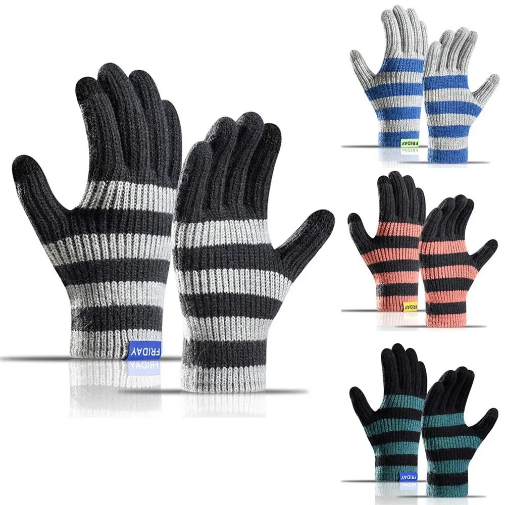 Fashion Knitting Warm Gloves Thicken Elastic Knitted Mittens Stretch Touch Screen All Finger Gloves for Men