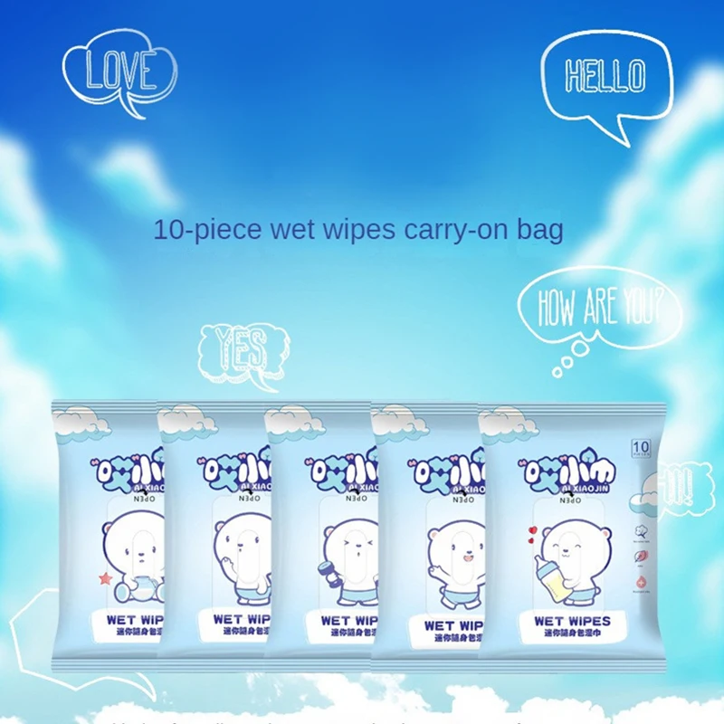 Super Mini Small Bag Wet Wipes Portable Baby Wipes 10 Pumping Mini Wipes Disposable Face Wipes