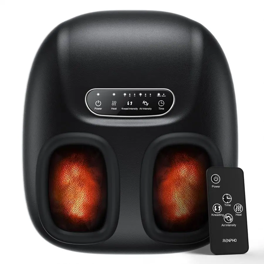 

Shiatsu Foot Massager Machine with Heat, Electric Heated Foot Massager with Remote for Plantar Fasciitis, Size Up to 11