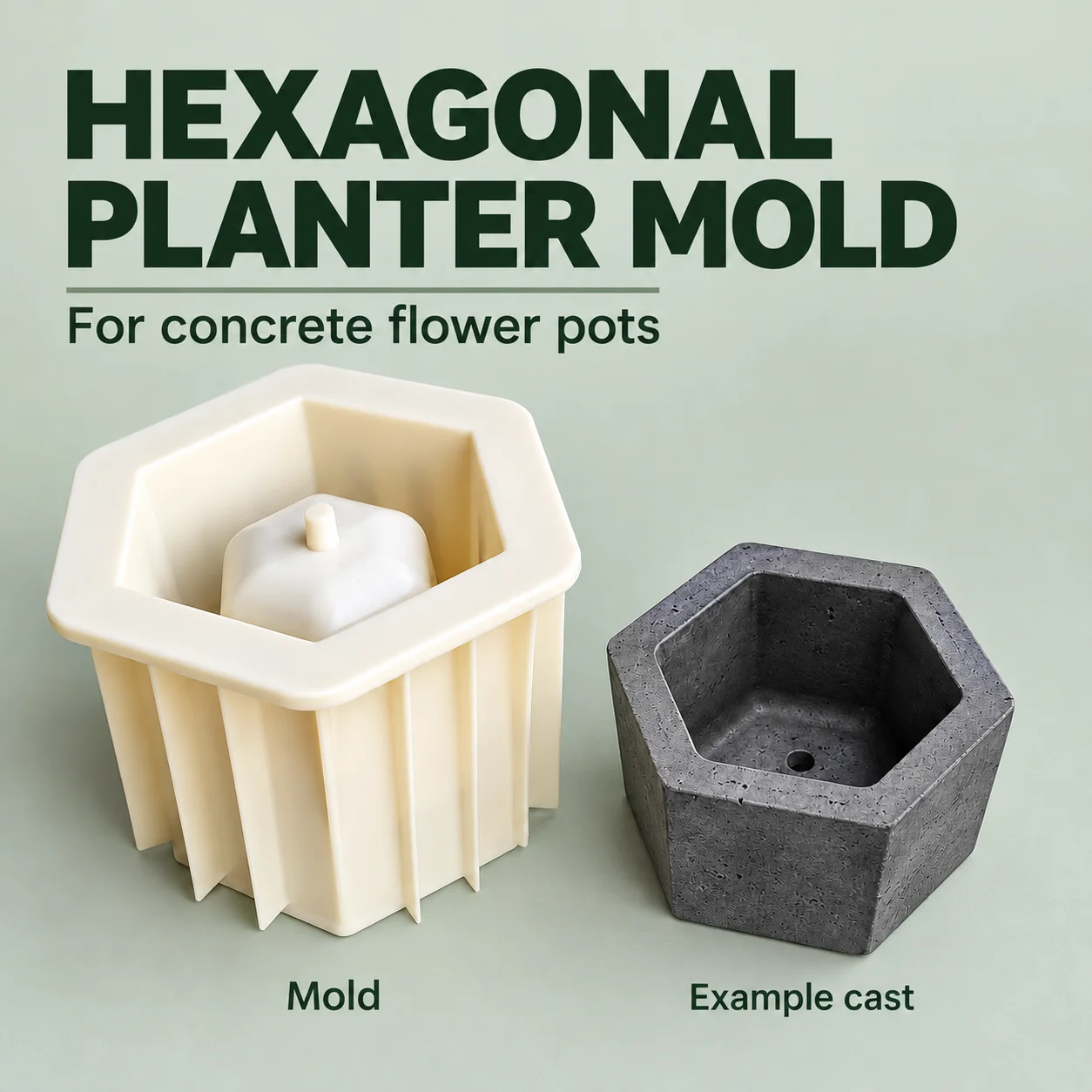 Concrete Molds Hexagonal Planter 20x20cm, Reusable Plastic Succulent Pot Mold for Desktop Decor