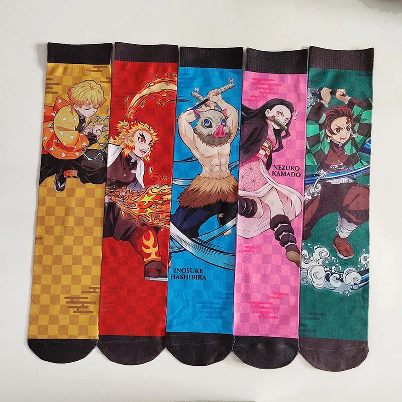 Anime Demon Slayer Nezuko Socks Tanjirou Cosplay Cotton Long Stockings Breathable Fashion Hip Hop Skateboard Sock Christmas Gift