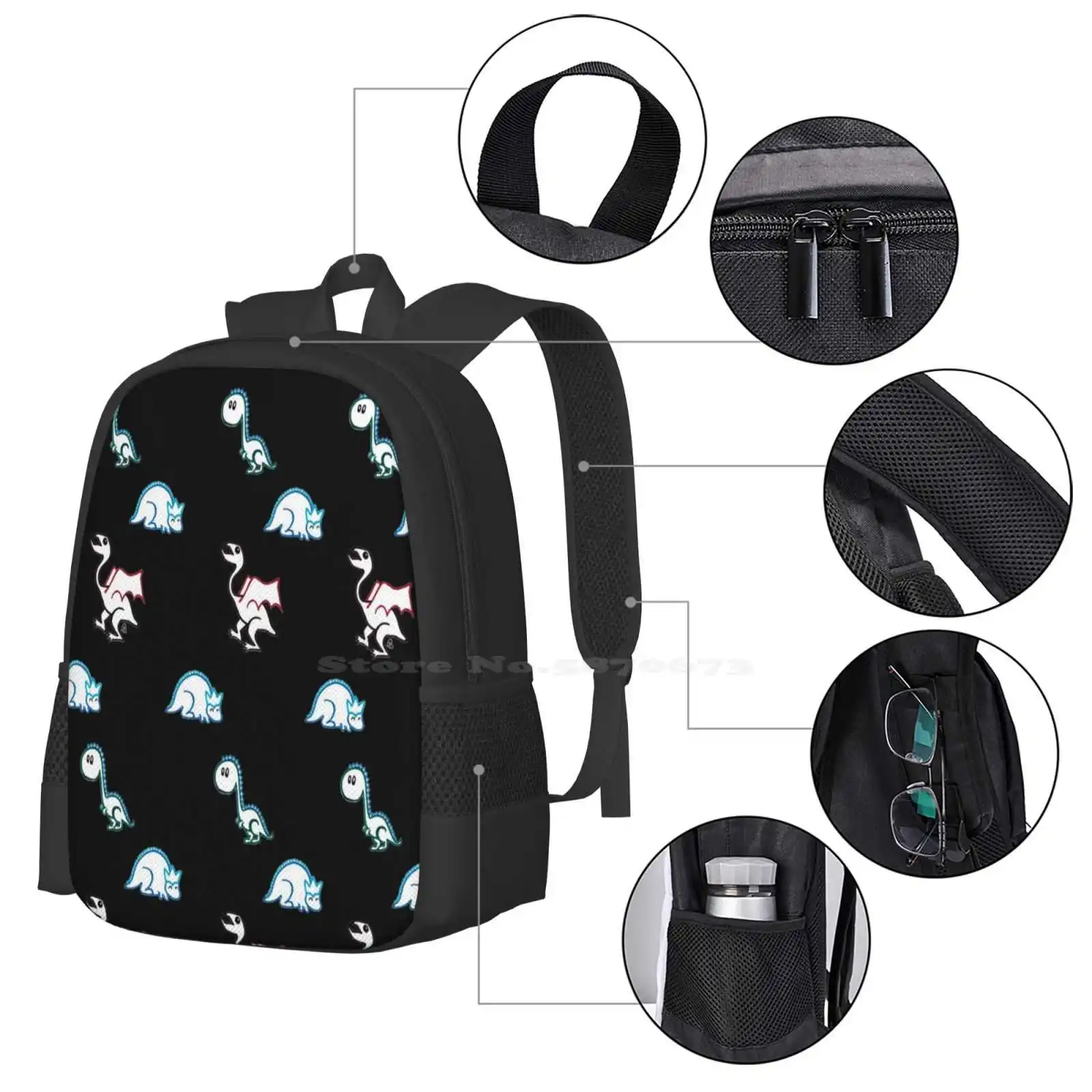 Simple Dino Pattern-Cute Little Cartoon Dinosaurs Fashion Pattern Design Travel Laptop School Backpack Bag Different Types Of