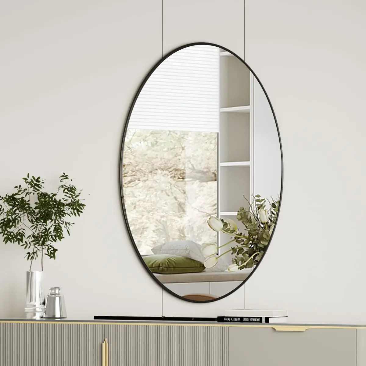 

Black Oval Bathroom Mirror, 20"x28" Bathroom Vanity Mirror, Oval Mirror for Bedroom Living Room Entryway, Hangs Horizontal or Ve