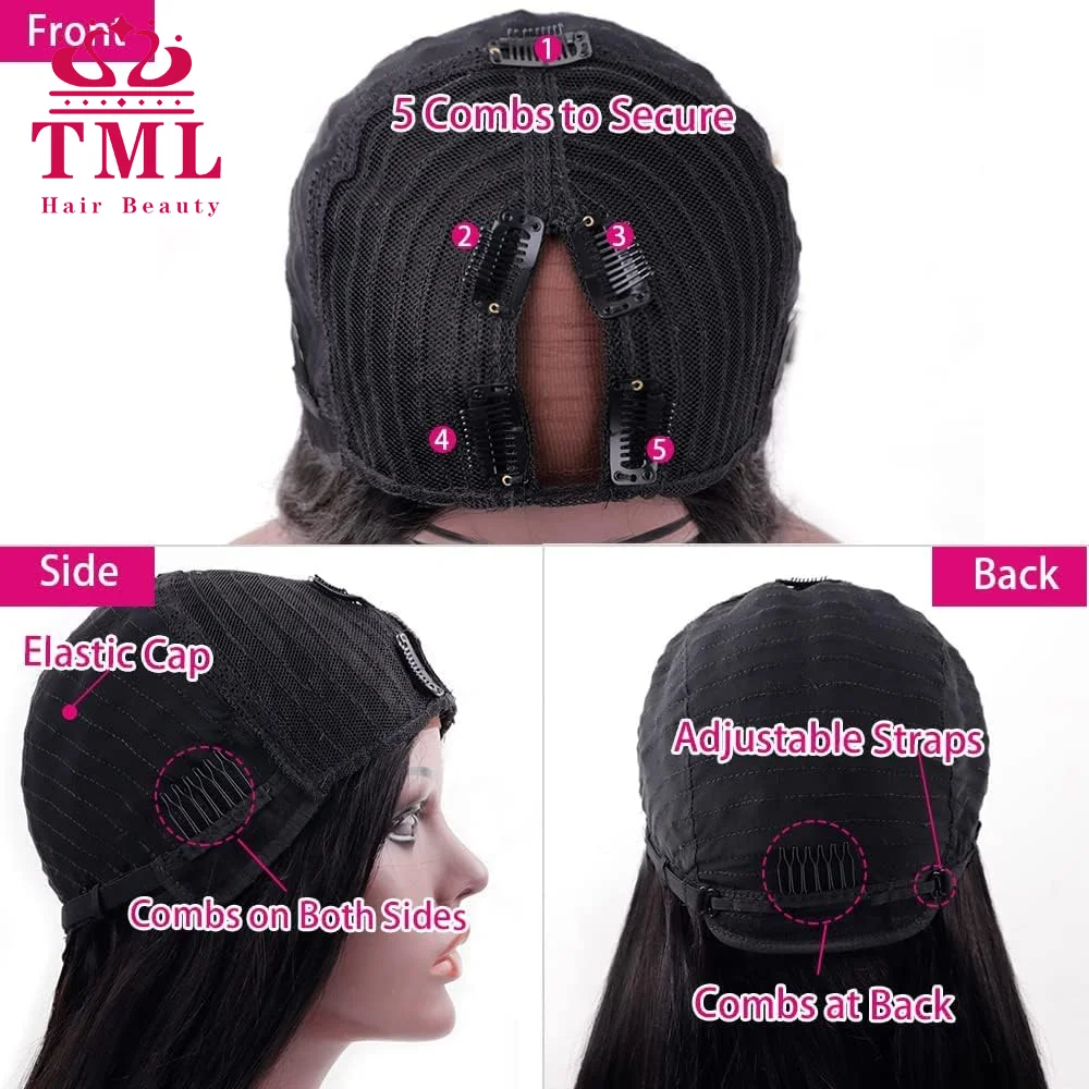 女性用の滑らかな天然かつら,接着剤なし,V字型,日常使用,すぐに着用可能,30インチ