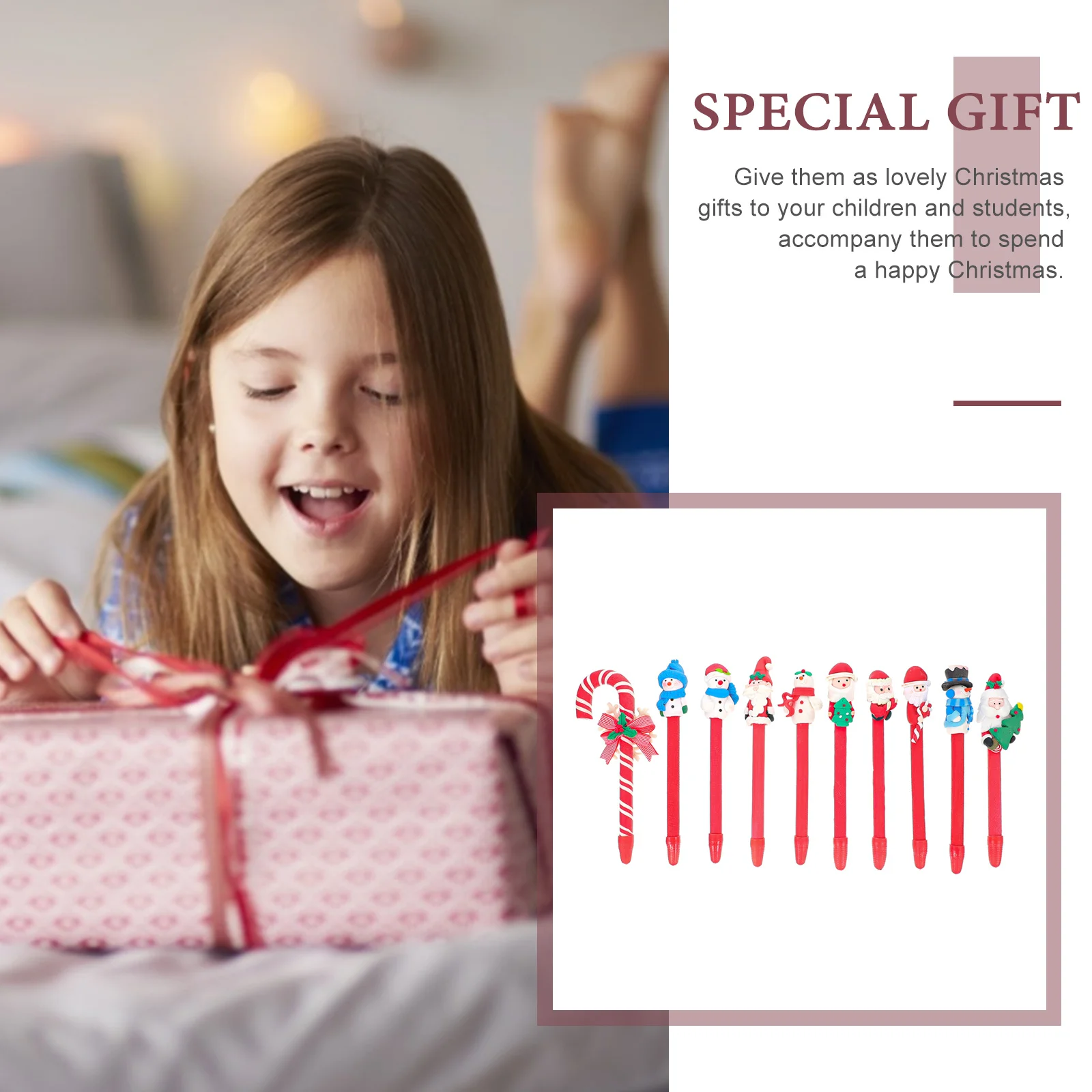 

10Pcs Christmas Ballpoint Pens Stationery Learning Gifts Pens with Festive Designs Smooth Gel Ink Students