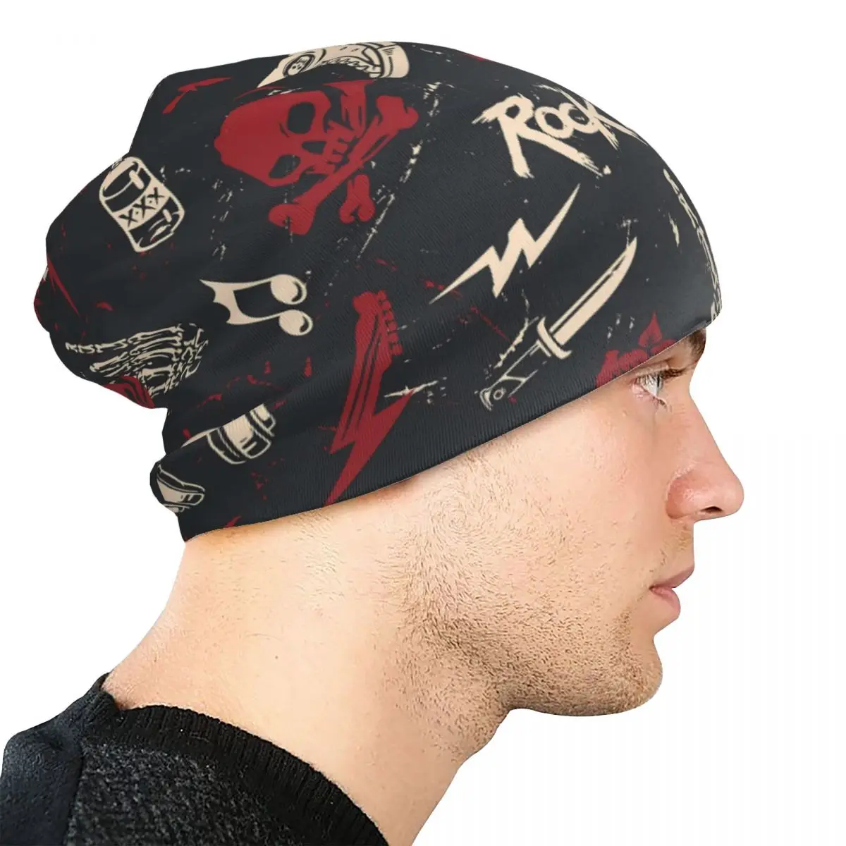 Bonnet Hats Graffiti Art Pattern Men Women\'s Thin Skullies Beanies Hat Rock And Roll Heavy Metal Autumn Spring Cap Street Caps