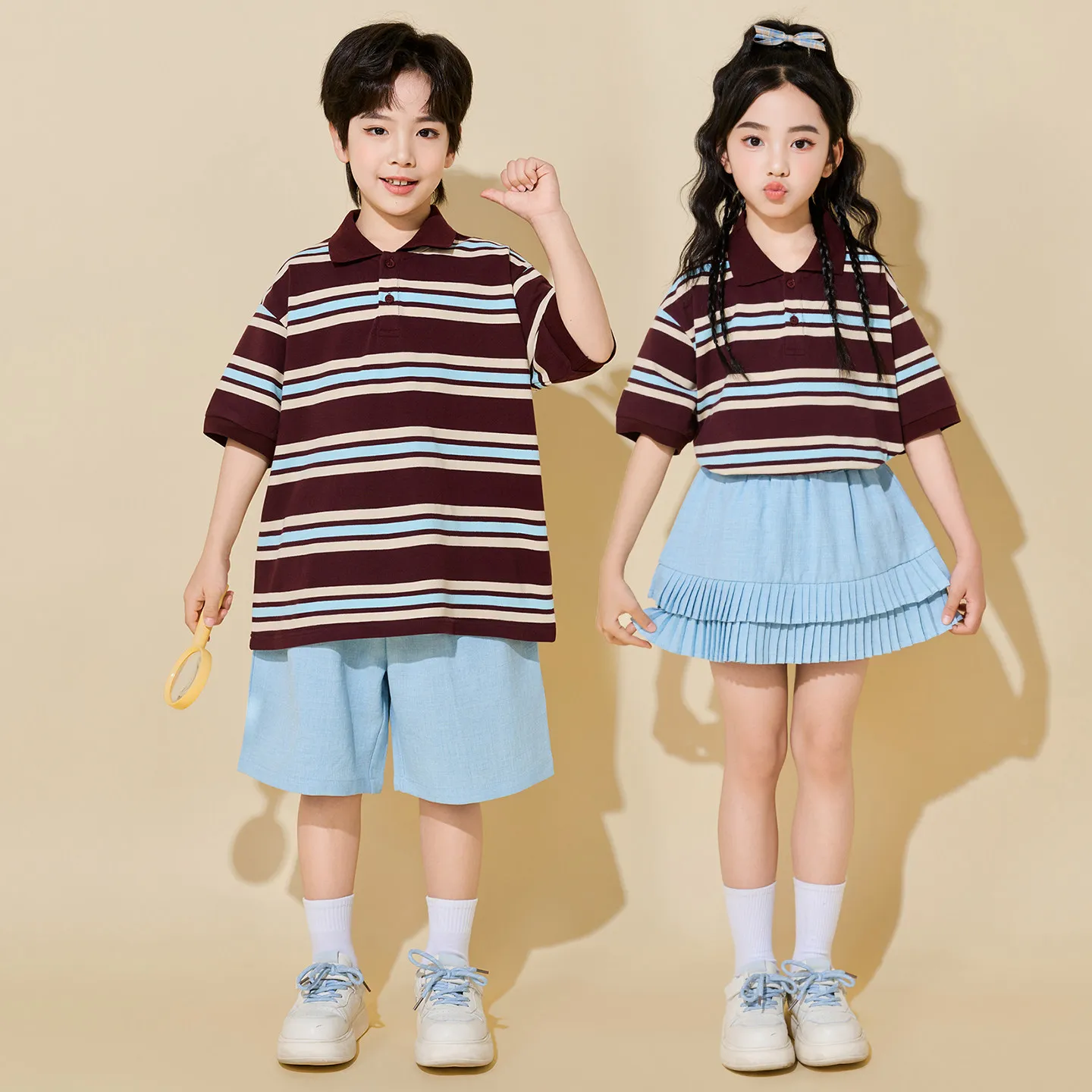 Kids Boy Girls Stage Fashion Show Dance Clothes Children Summer Short Sleeve Polo Shirt Shorts Sets T-shirt Skirts Tracksuits