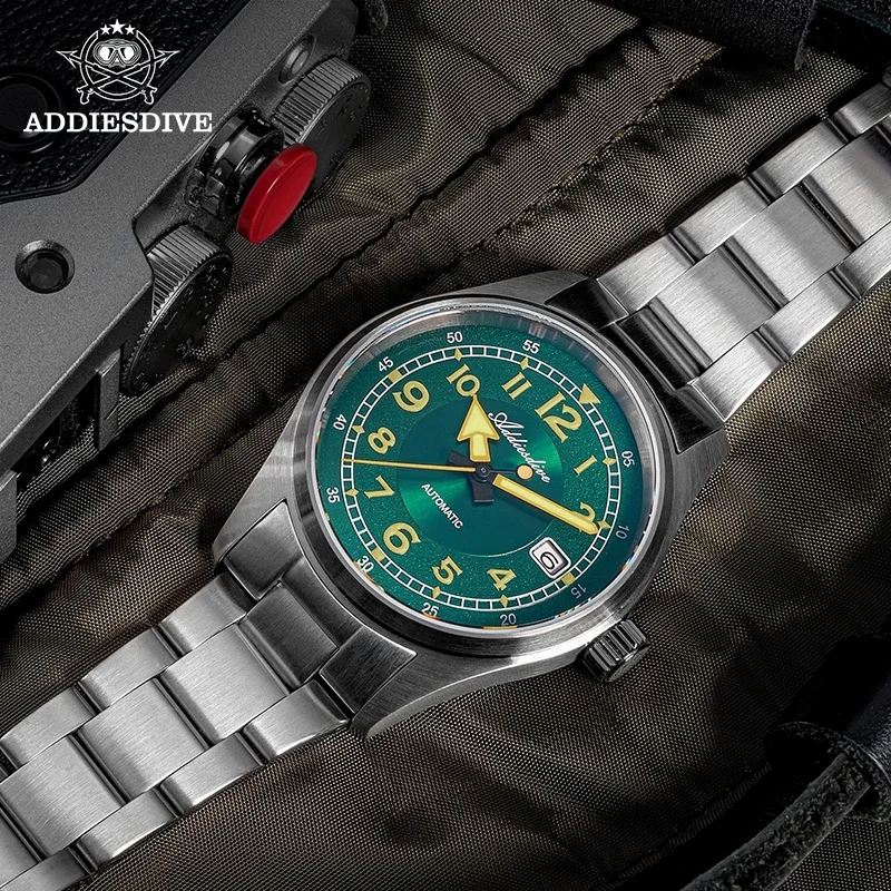 ADDIESDIVE Men's Automatic Watch NH35A Green Sunburst Dial Mechanical Watch Sapphire Glass 200m Waterproof Diving Watches AD2055