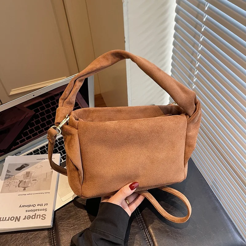 

2025 Niche Suede Underarm Bag, Minimalist Top Handle Purse for Women, Versatile Shoulder Crossbody, Commuter Day-to-Night Tote