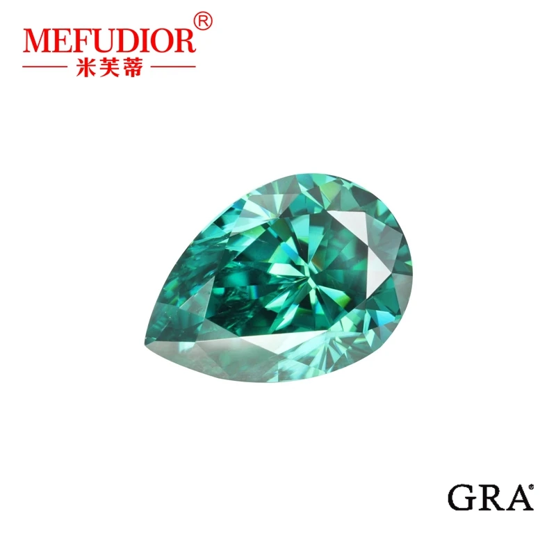 Pear Shape Green Color Loose Moissanite Ice Cut 5x8-9x13mm Diamonds Gemstone with GRA Passed Diamond Tester for Jewelry Marking