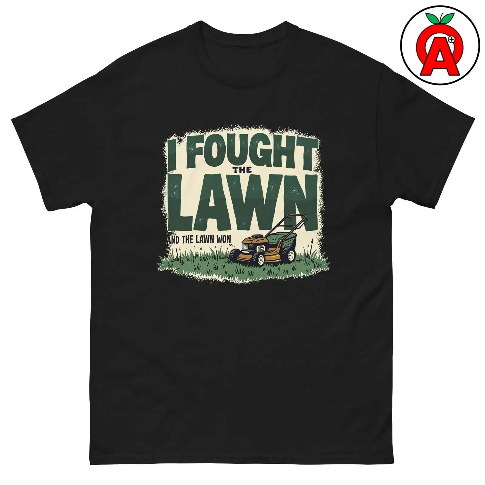I Fought The Lawn And Won Funny Mower T shirt Cotton Crew Neck  vintage Washed Casual Unisex fashion Top For Everyday Wear
