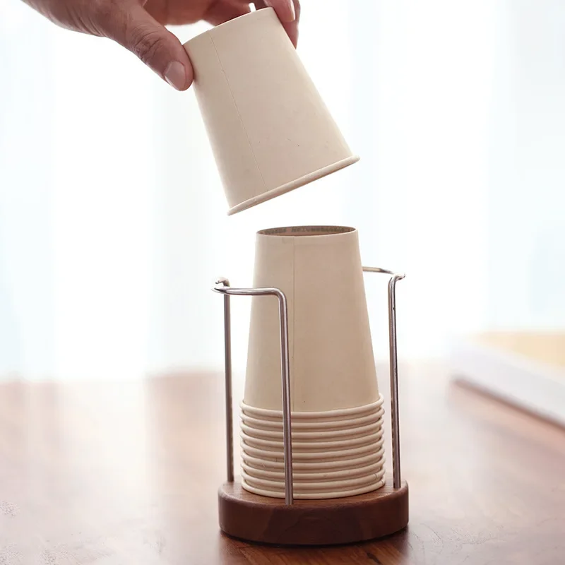 yesDesktop disposable paper cup storage rack solid wood cup holder cup picker home office commercial paper cup holder storage ra
