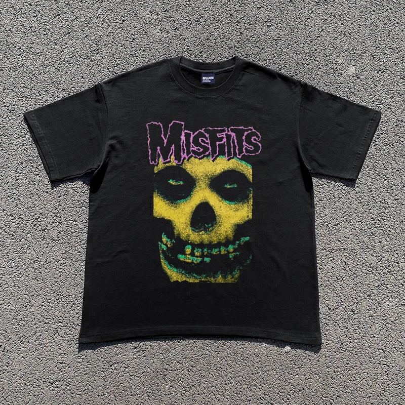 

The misfits Skeleton Vintage Graphic 100 Cotton T-shirt Unisex Men Women Hip Hop Fashion Top Casual Short Sleeve Streetwear Tee