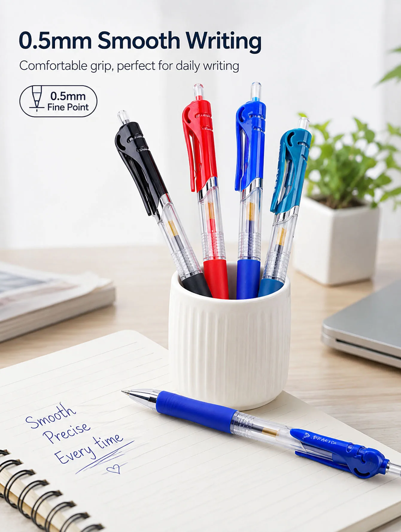 5/10/15/45pcs retractable ballpoint pens, black, red, blue, 0.5mm replaceable refills, office stationery, school supplies