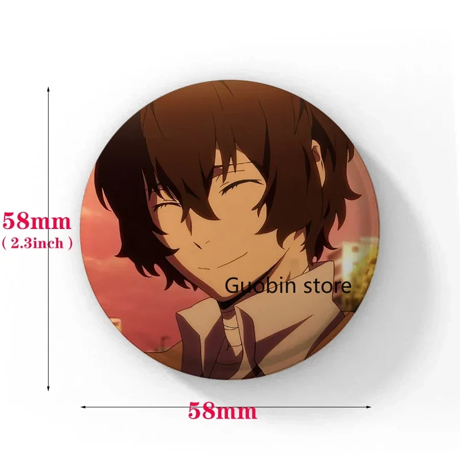 Handmade Anime Lapel Pins, broches Bungo Stray Dogs, Manga Figura Cosplay Badge, Mochila DIY, Acessório de Roupas, Botão Pin, 58mm