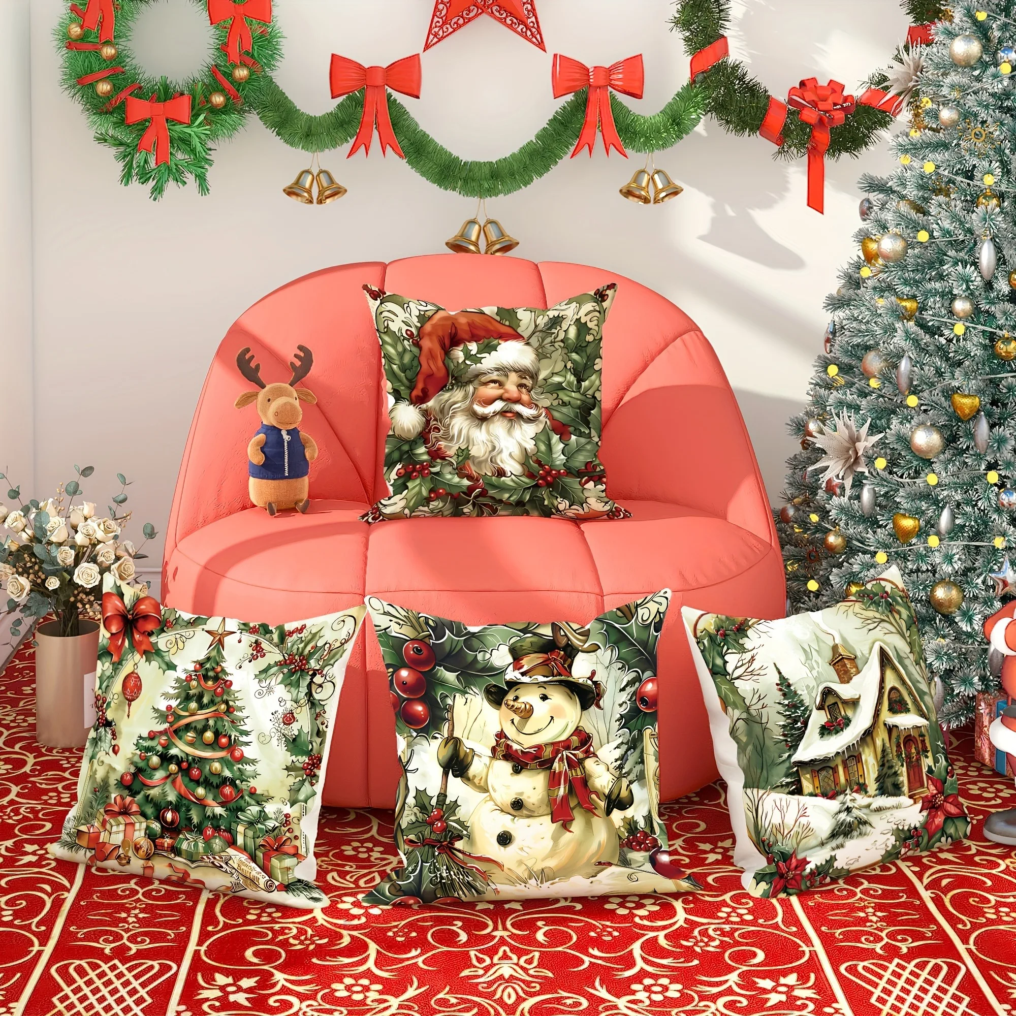 Christmas Pillowcases: Santa, Snowman, and Cozy Cottage Designs for Festive Decor! sofas, bedroom pillow covers, holiday gifts