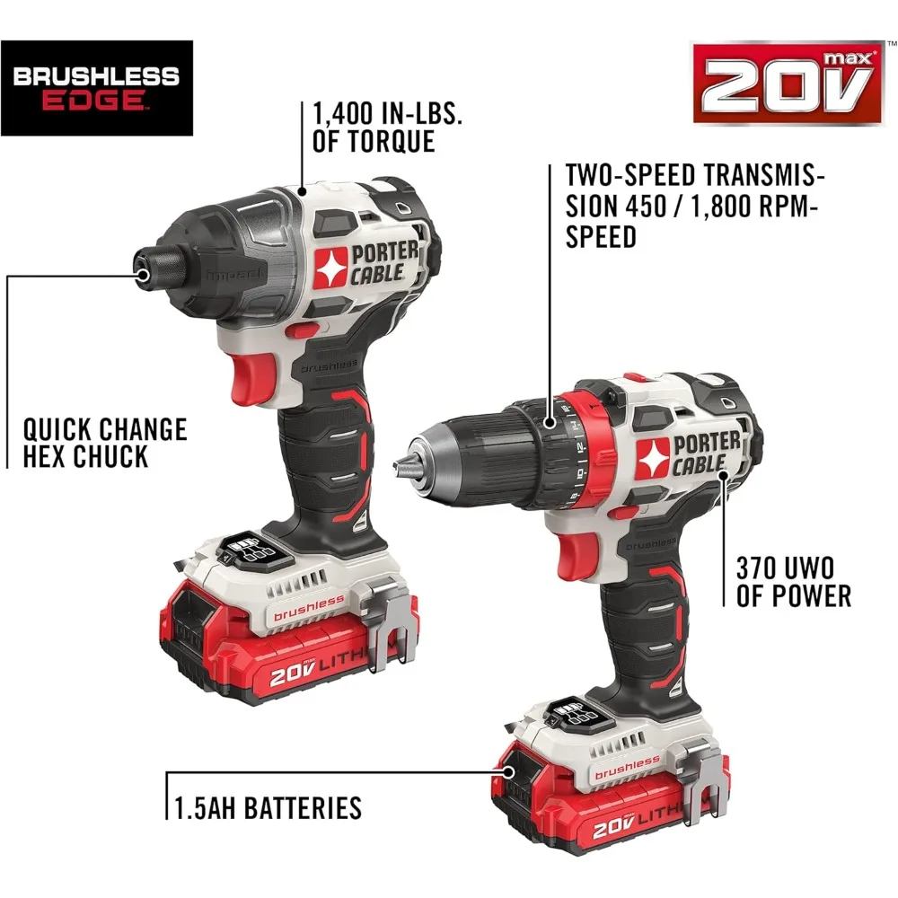 20V MAX Cordless Drill and Impact Driver, Power Tool Combo Kit with 2 Batteries and Charger (PCCK619L2)