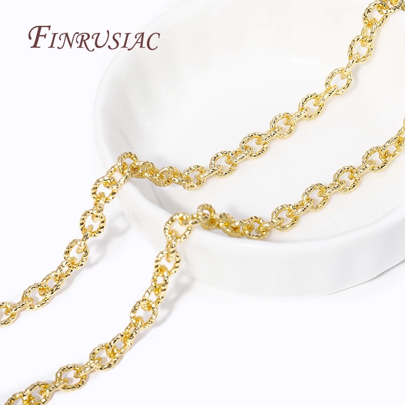 High Quality Spool Chains DIY Jewelry Findings 4.7MMX6MM 18K Gold Plated Metal Textured Cable O Shape Chain For Making Jewelry