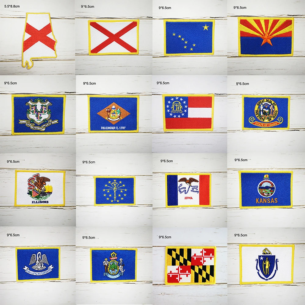 Parches bordados completos, insignia de los Estados Unidos de América, bandera de los Estados Unidos de América, Brooklyn, California, Hawái, Idaho, Denver