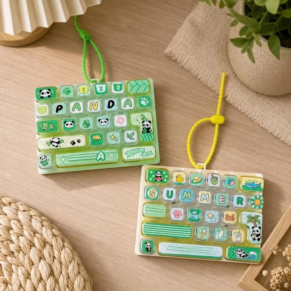 Panda 26 Keys Keyboard Keychain Pressable Keys Cartoon Fingertip Button Keyring Portable Creative Stress Relief Fidget