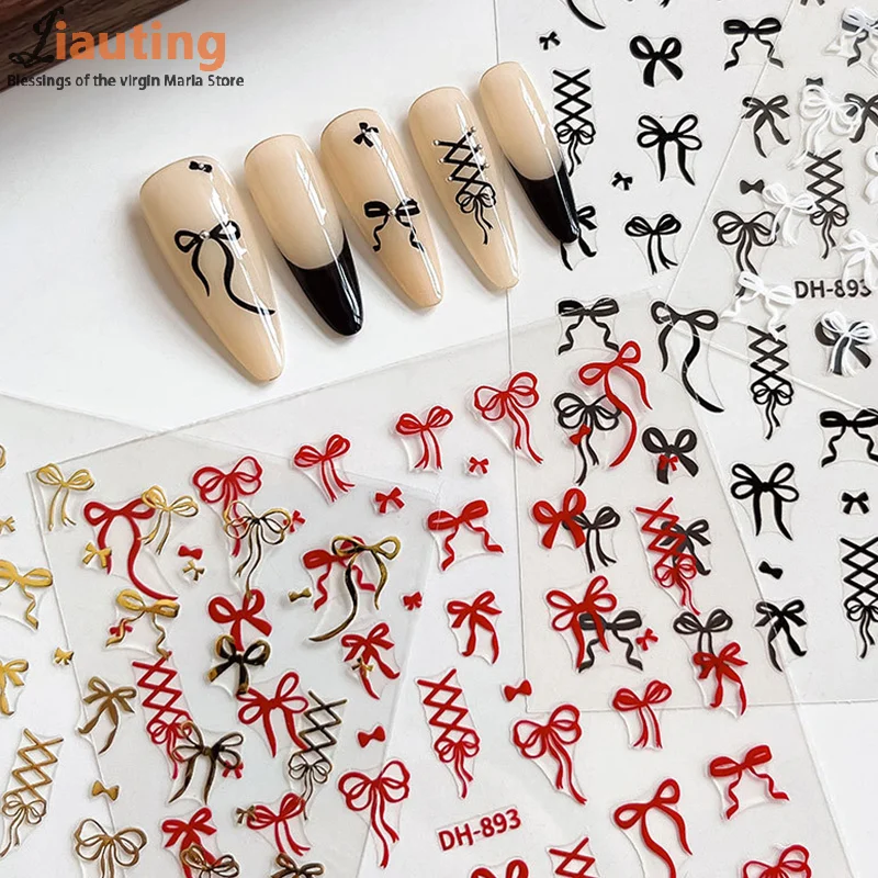 1 Sheet Bowknot&Ribbon Nail Stickers Kawaii Bow Tie Self-Adhesive Nail Art Decals DIY Manicure Decor Bowknots Sticker