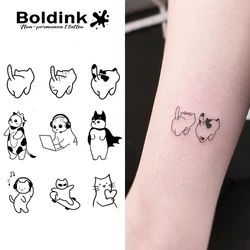 Boldink Quirky Cat Character Set Temporary Tattoo,Lasts To 15 Days New Technology Magic Waterproof Semi Permanent Sticker.