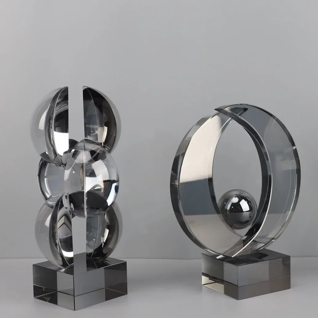 2026 Unique Glass Craft Geometric Semicircle Crystal Sculpture Clear Crystal Ball Glass Decorative Figurines Home Decoration Acc