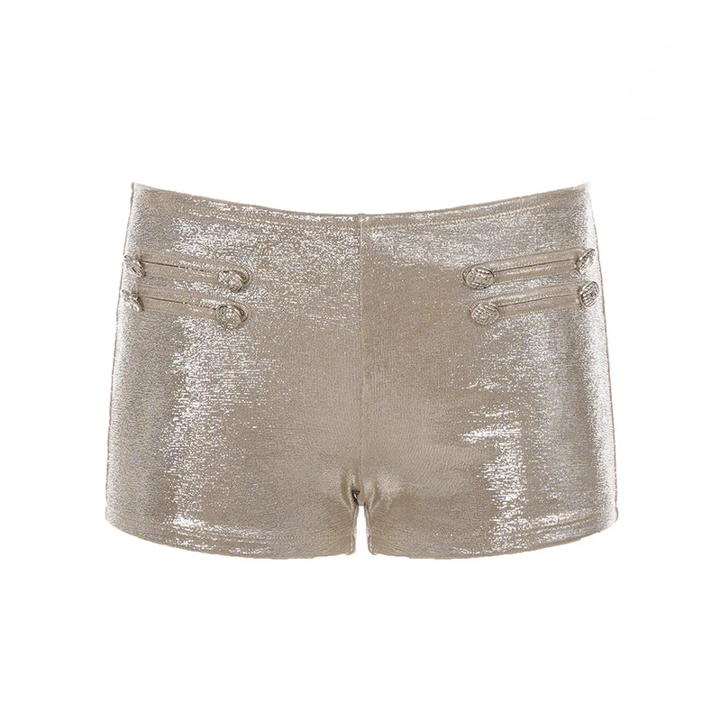 nightclub stage style shiny silk sexy shorts fashion double breasted decoration party spicy girl hot pants