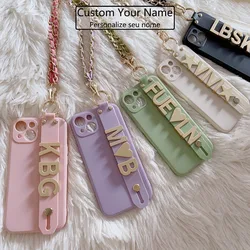 Custom Name Gold Letters TPU Lanyard Phone Case For iPhone 11 12 16pro 13Pro Max 14 pro max For Samsung Personalized Chain Cover