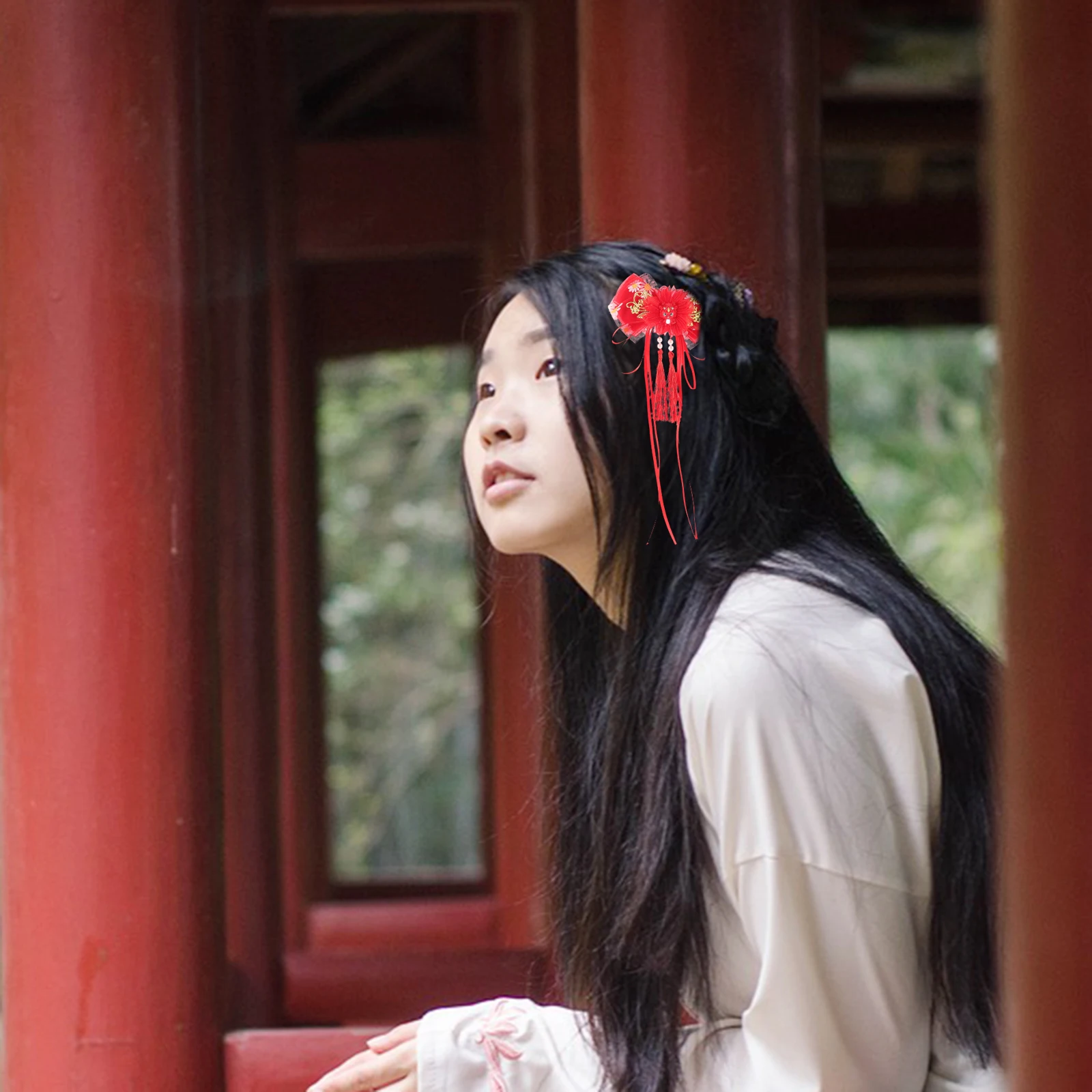 

Red Dragon Tassel Hair Accessories Large Barrettes For Thin Hair Ribbon Clips for Girls Chinese Style Barrettes New Year Festive