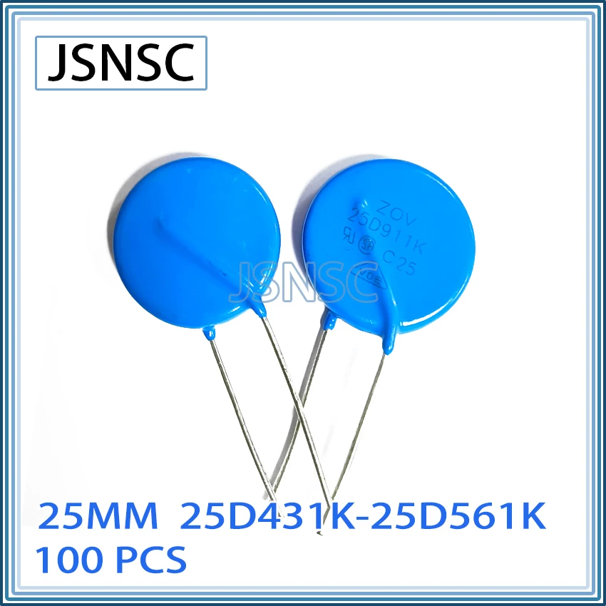 

JSNSC Varistor 100PCS 25D 25D431K 25D471K 25D561K blue Diameter 25MM 430V 470V 560V piezoresistor resistance DIP-2