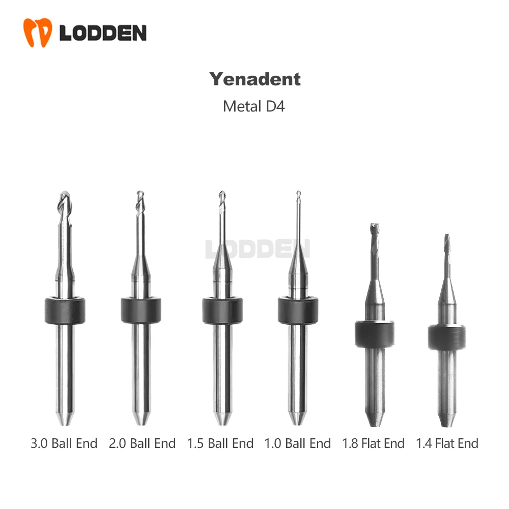 Yenadent Dental Milling Burs Grinding Zirconia/Lithium Disilicate/PMMA/Metal D4 Shank 0.6/1.0/2.0mm Dental Grinding Tool