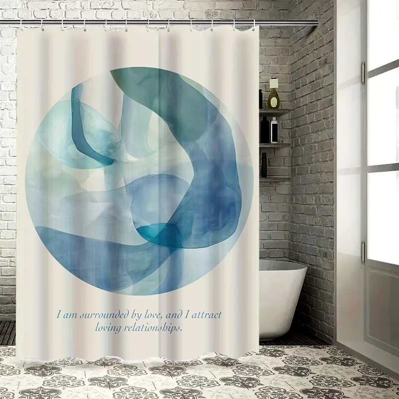

Blue Green Shower Curtain Home Decoration Waterproof Bathroom Liner With Inspiring Quote Perfect for Modern Bathrooms!