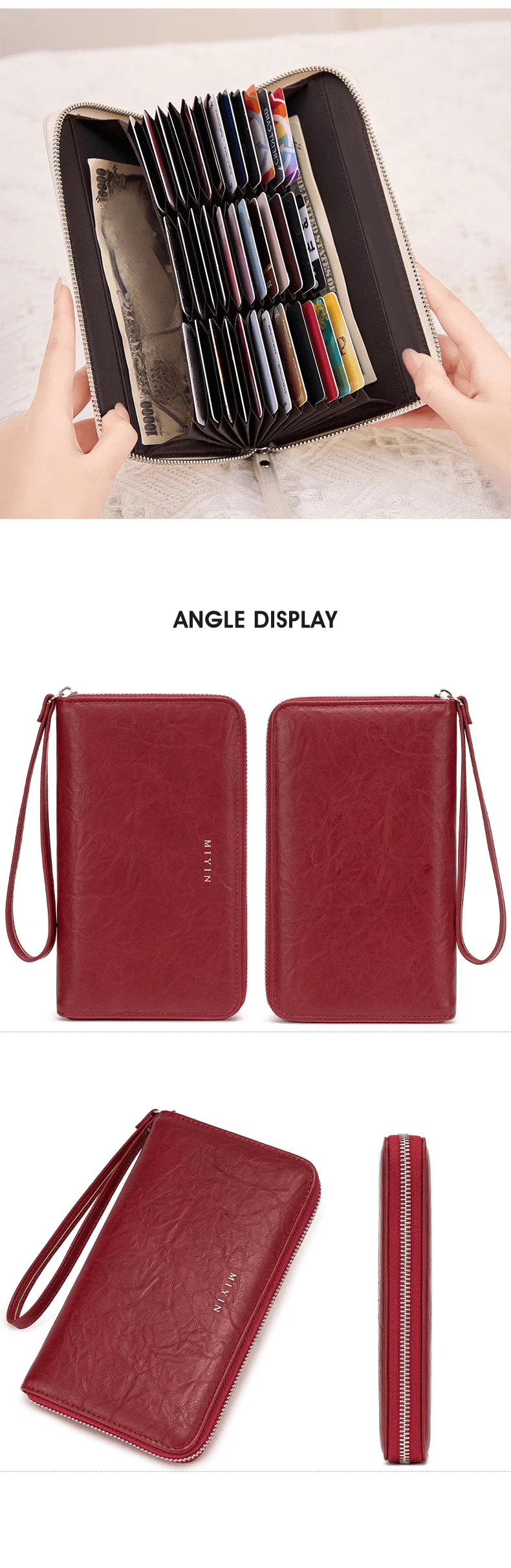 RFID-Diebstahlschutz Damen-Clutch-Tasche Retro Multi-Kartenfach Akkordeon-Geldbörse Einfarbig Große Kapazität Reißverschluss-Kartenhalter – Detail 9