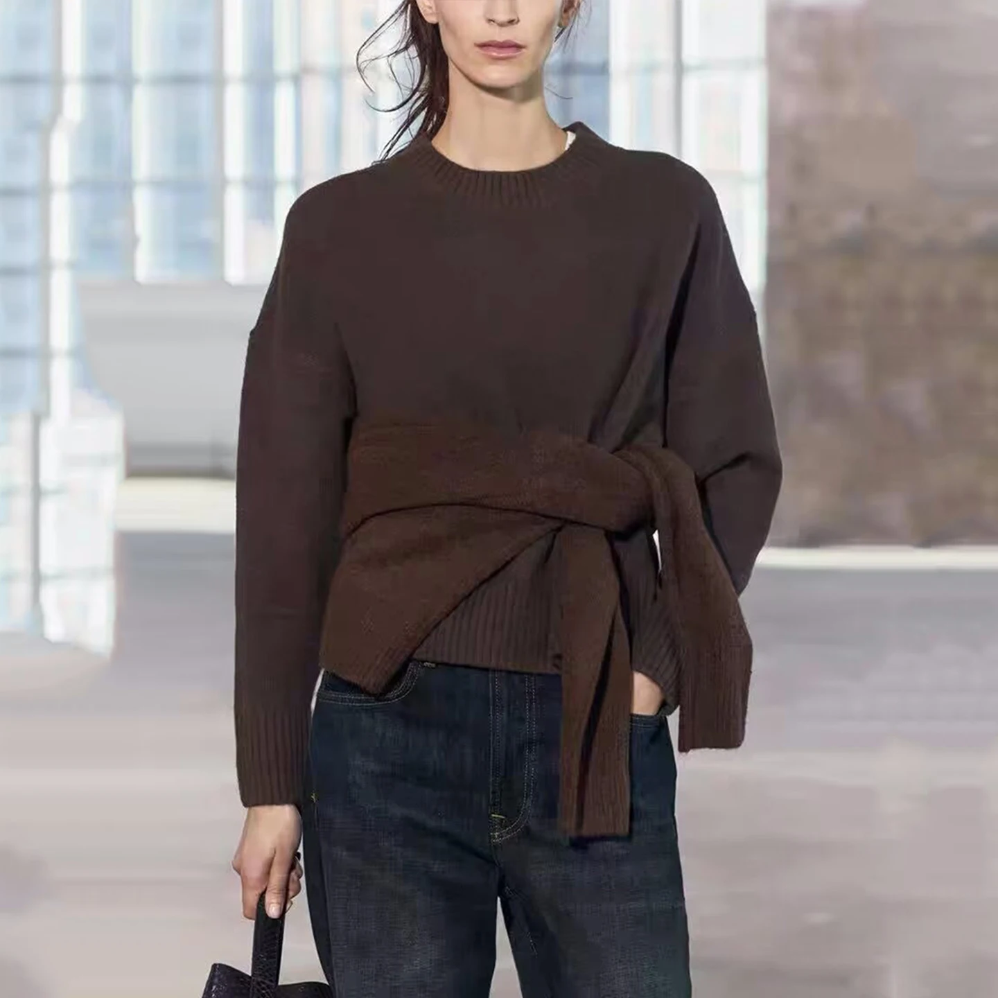 ملابس تريكو مريحة للنساء من Z بإبرة مسطحة وناعمة وقصة كلاسيكية وأكمام طويلة ورقبة دائرية من ألياف البوليستر وصلت حديثًا ...