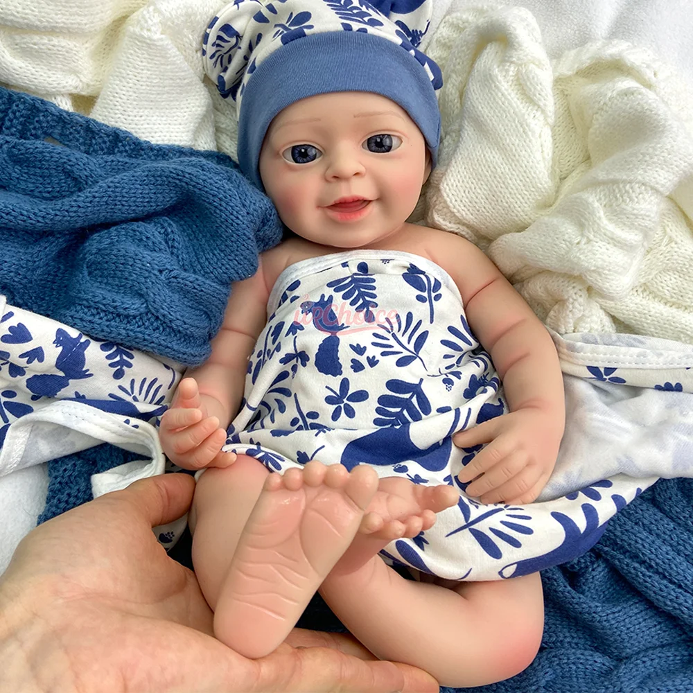 Open Mouth 18" Solid Silicone Reborn Boy Doll 3D Painted Skin Lifelike Newborn Baby Doll For Festive Toys Gifts Art Collection