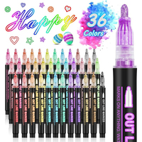 8/12/24/36 Colors Double Line Outline Pens,Self-Outline Metallic Markers Glitter Writing Drawing Pens For Christmas Card Writing